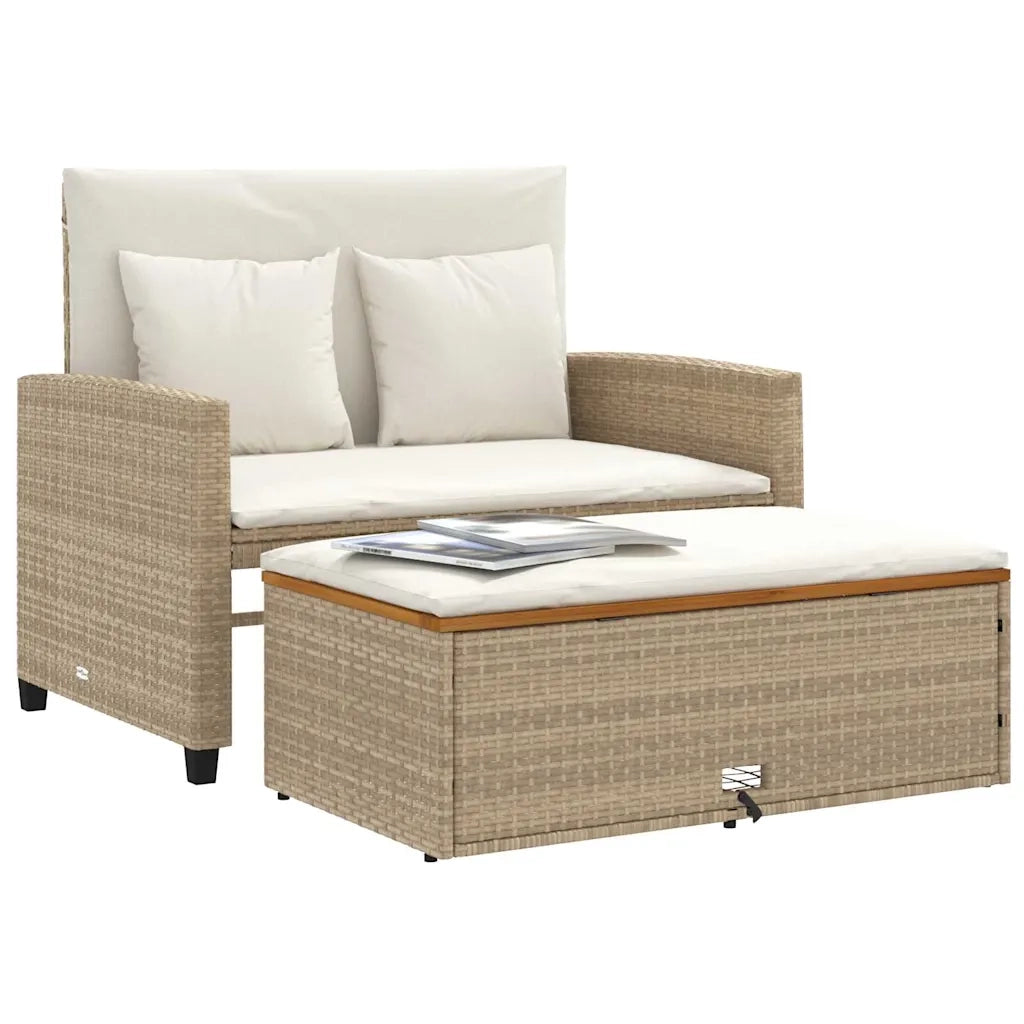 Divano Giardino con Cuscini 2 Posti Beige Polyrattan e Acacia 365143