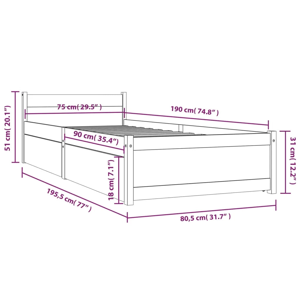 Letto singolo | Letto per adulti | Giroletto con Cassetti 75x190 cm Small Single