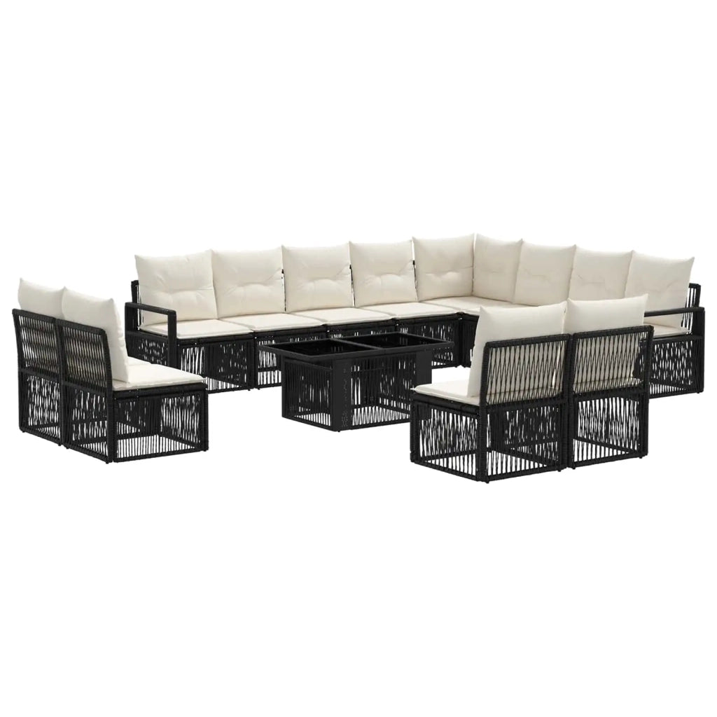 Set Divano da Giardino 13 pz Nero e Bianco Crema polyrattan 3437170