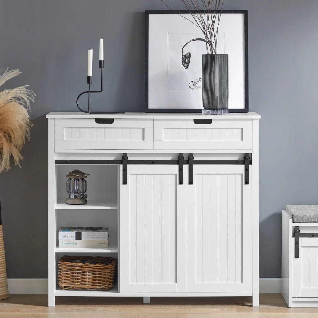 Mobile da cucina Credenza con ante scorrevoli Credenza buffet Cassettiera bianca 104x35x93cm FSB74-W SoBuy