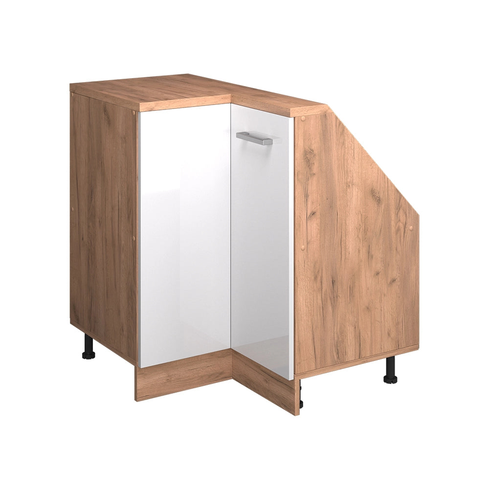 Mobile cucina angolare per sottotetto R-Line Bianco lucido/Rovere dorato 75.6 cm con 1 porta Vicco