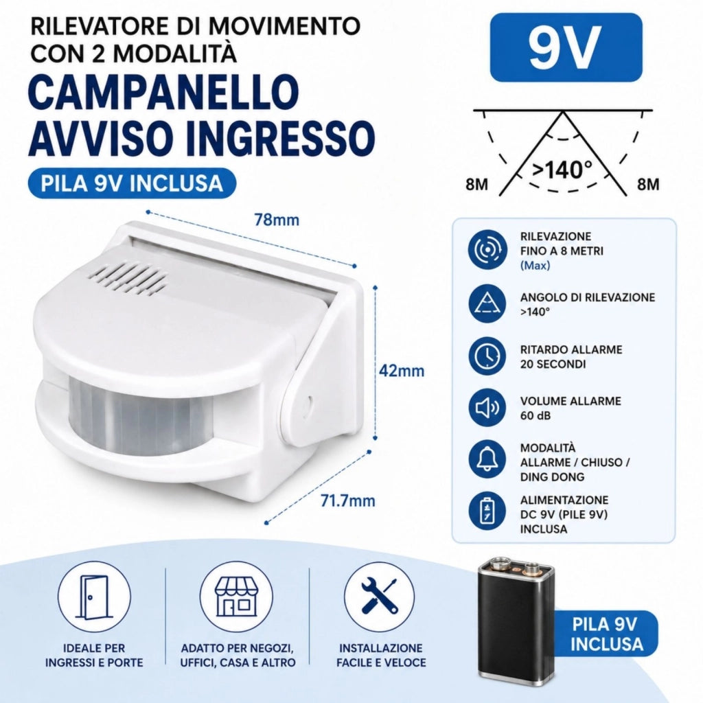Campanello Avviso Ingresso Pila 9V Incluso