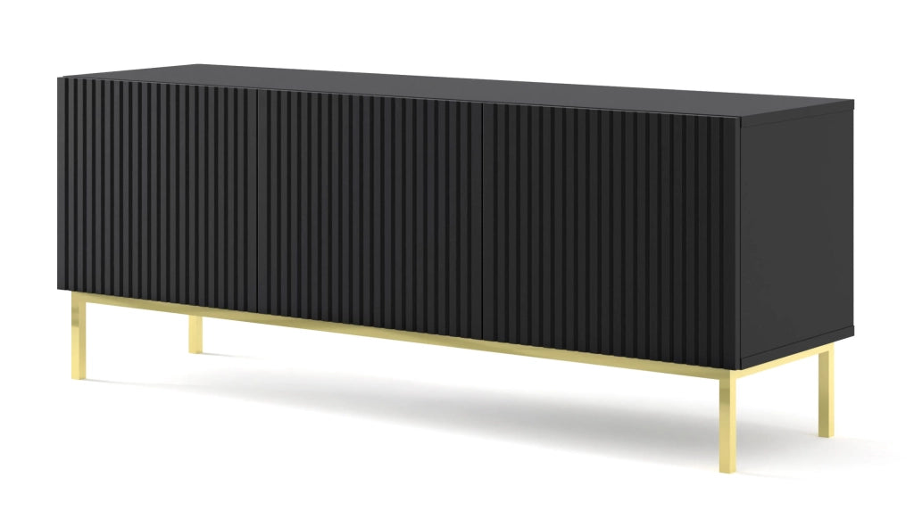 MOBILE RAVENNA B PORTA TV IN MDF RIVESTITO IN FOGLIO 3D 150 NERO OPACO STRUTTURA ORO
