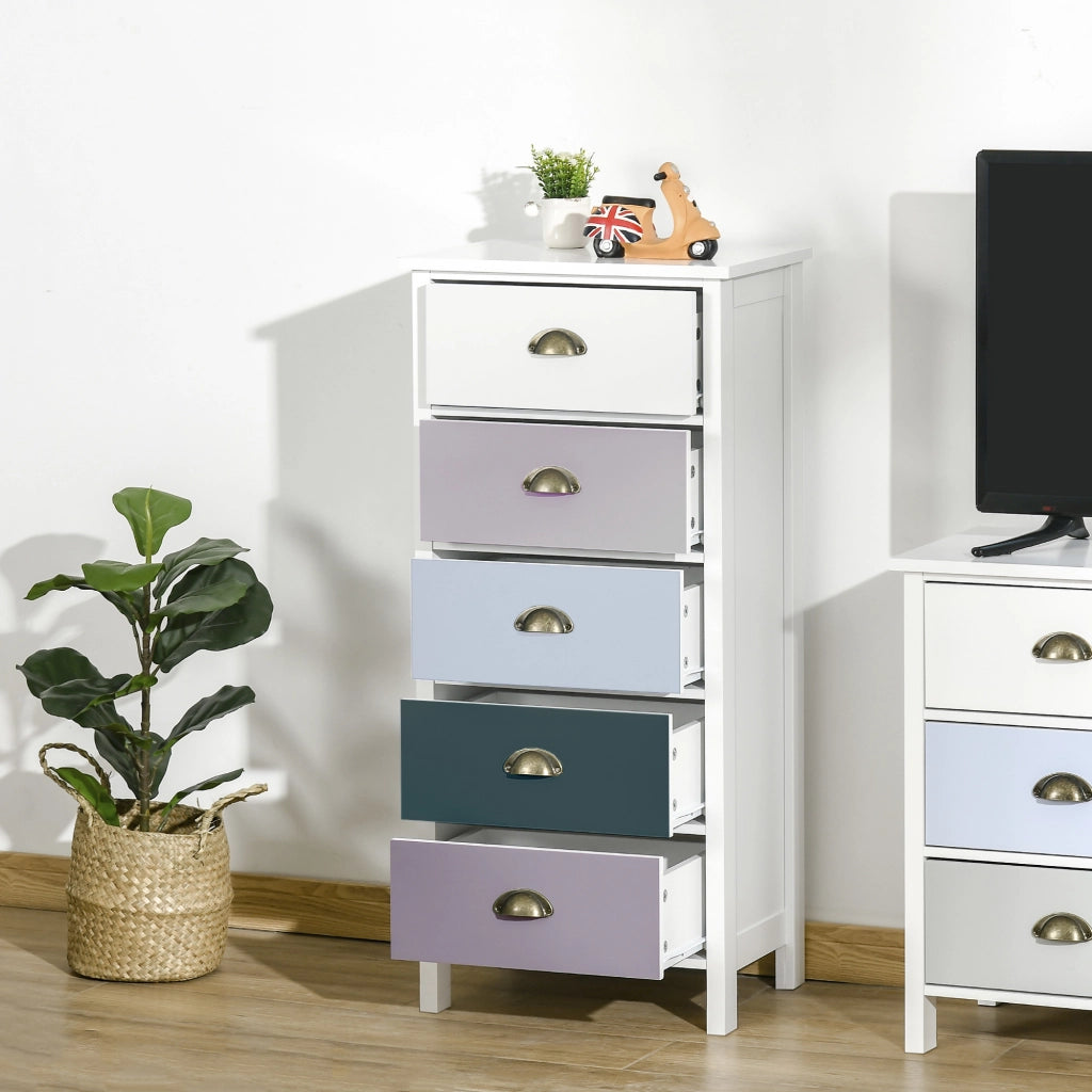 Cassettiera 5 cassetti con maniglie in metallo ¨C zephmum ¨C multicolore MDF 45x30x95 cm