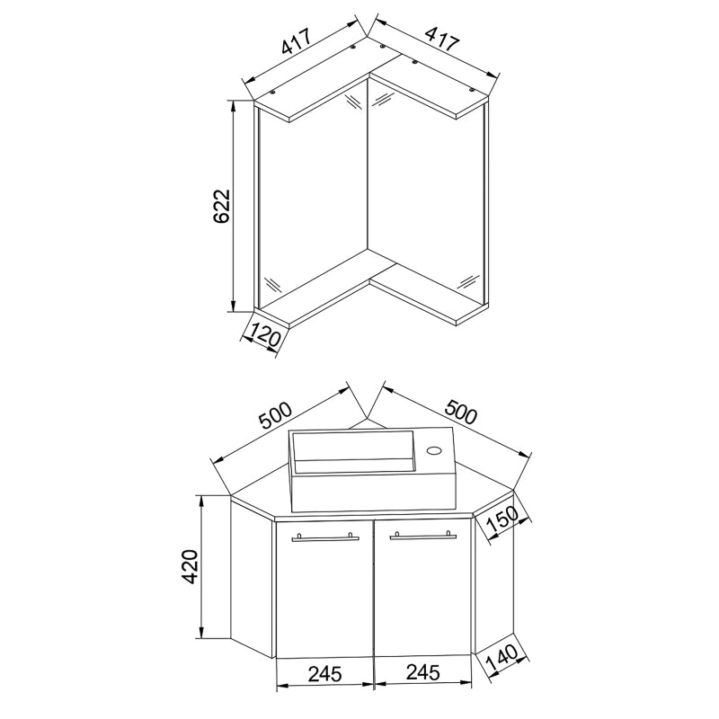 Vivere di Ezooza Mobile Angolare Sospeso con lavabo in ceramica di alta qualità e specchio, Rovere miele ,