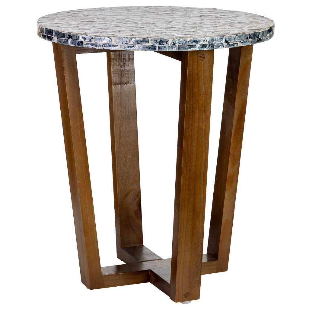 Tavolino ausiliario in legno e madreperla grigia D36x40h cm