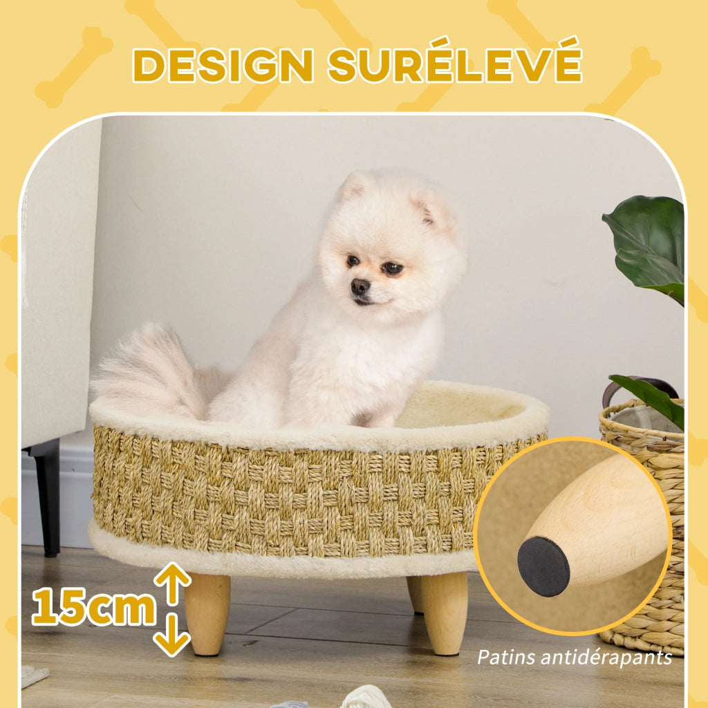 Cestino per cani rotondo su gambe con cuscino ¨C zephmum ¨C beige ?48x24.5cm
