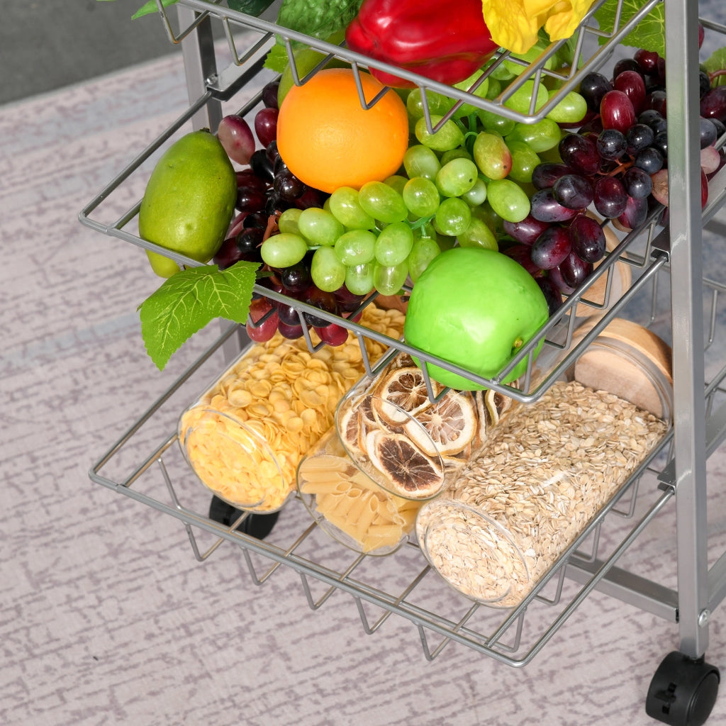 Carrello Cucina 4 Ripiani ¨C Xylo ¨C Metallo Argento con Ruote Salvaspazio Multiuso