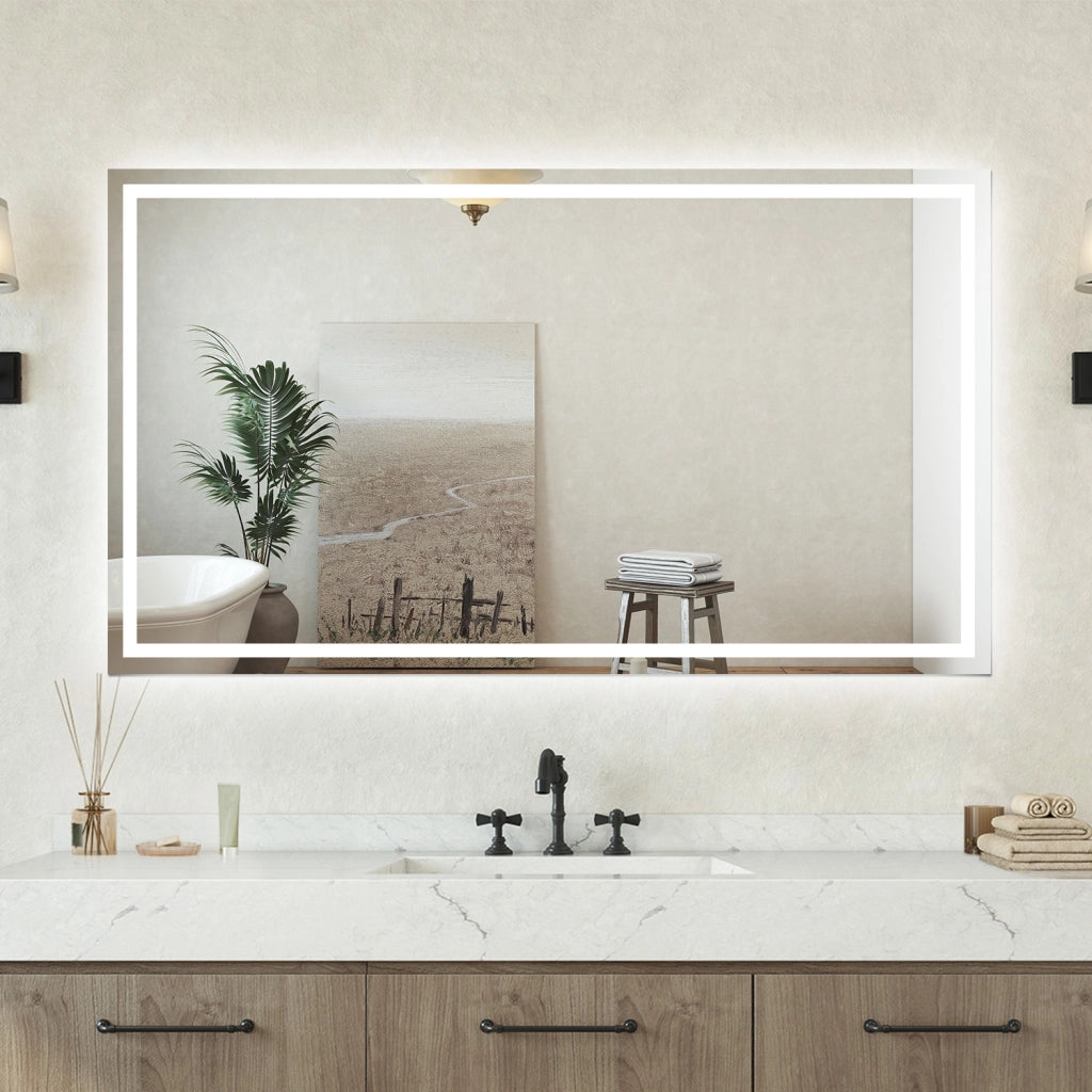 Specchio bagno Rettangolare 120x70cm Retroilluminato Con Led, Antiappannamento + 3 Luci