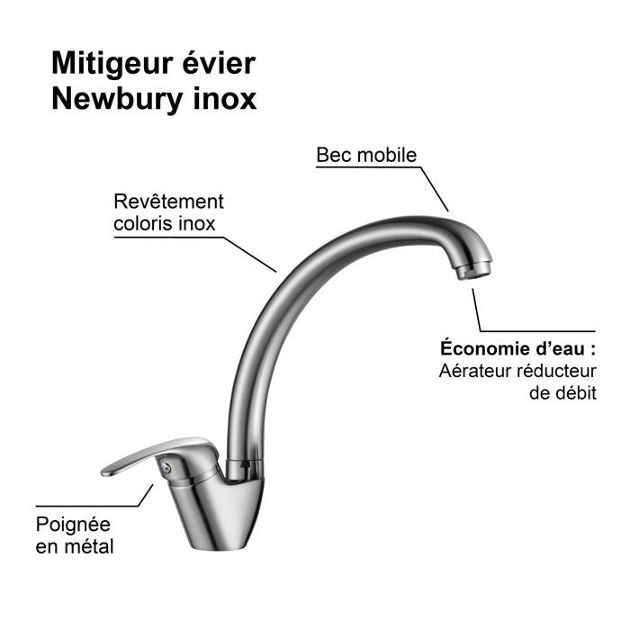 Miscelatore lavello NEWBURY in acciaio inox