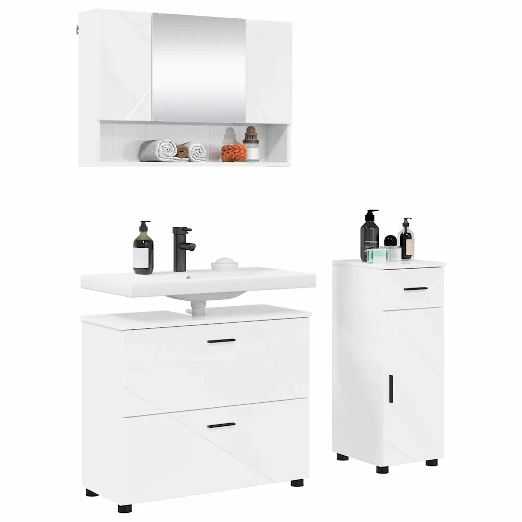 Set di mobili per il bagno con cassetto 3 pcs Bianco Lucido 3393037