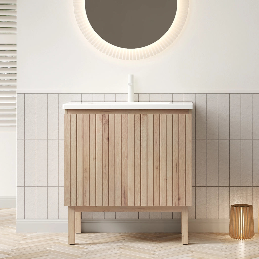 Mobile bagno con lavabo in ceramica; 2 ante e ripiano regolabile; con troppopieno; per bagno; 80.5×46.5×88 cm