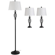 EasyComfort Set 3 Pezzi: 1 Lampada da Terra e 2 Lampade da Tavolo in Metallo, Design Vintage, Lampadine E27, Nero e Bianco