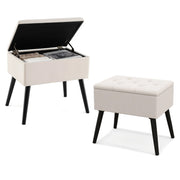 Sgabello da toeletta con contenitore per camera da trucco e camera da letto, Pouf in velluto con gambe in legno massello Beige-Sgabelli