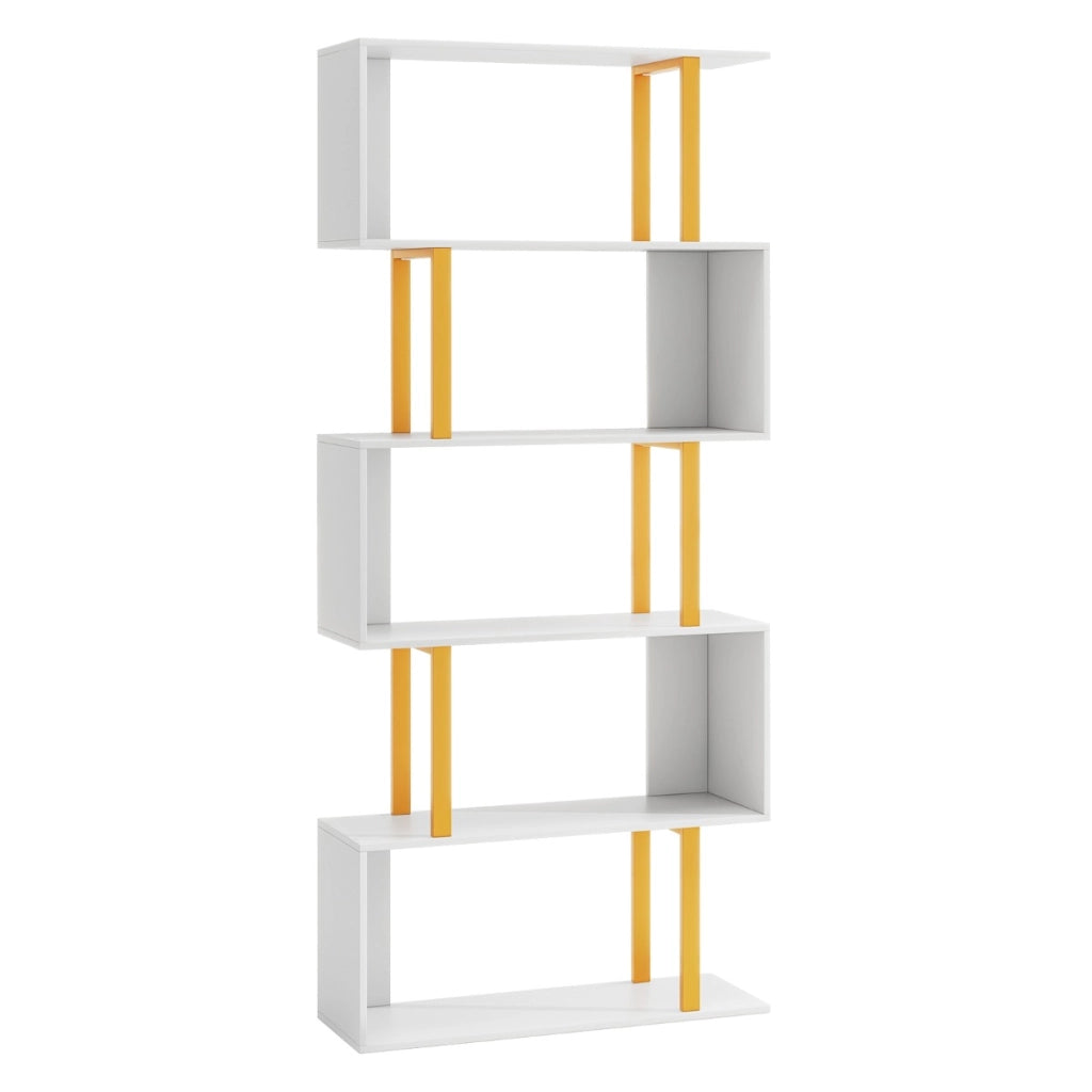 Libreria geometrica autoportante a 5 ripiani con kit anti-ribaltamento-Mensola a forma di S per esposizione
