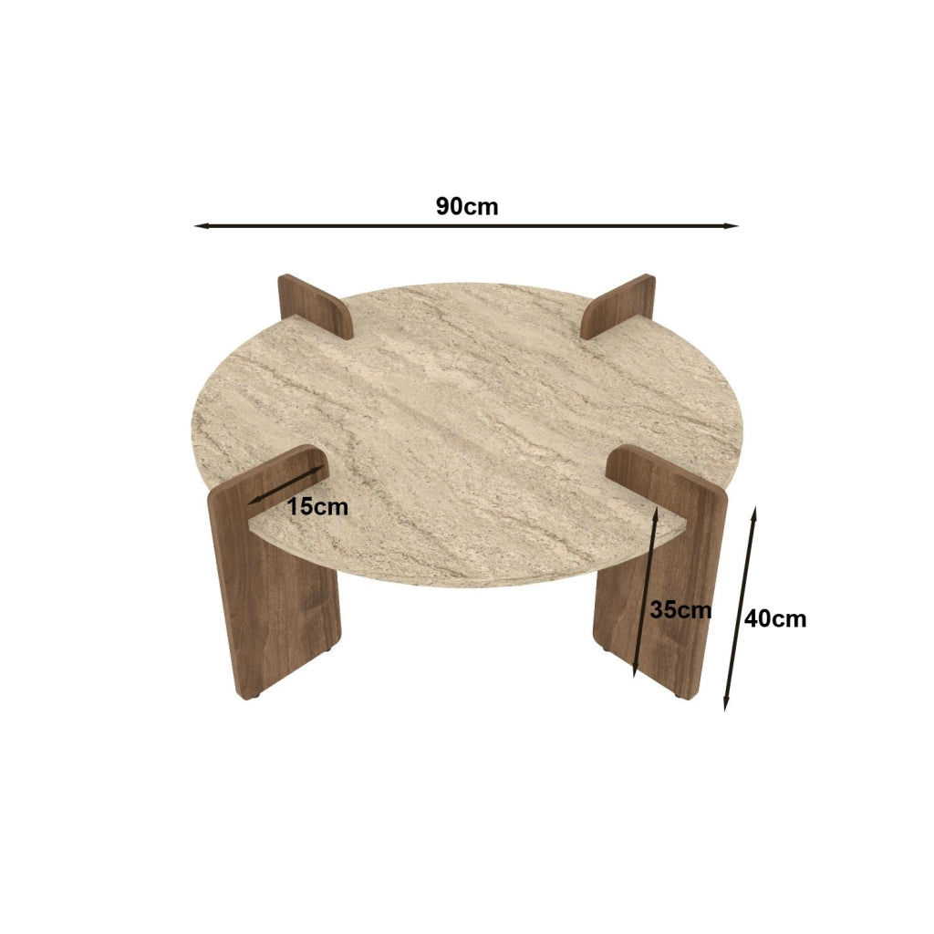 Tavolino in legno "Avoure" - 90 x 90 x 35 cm - Travertino