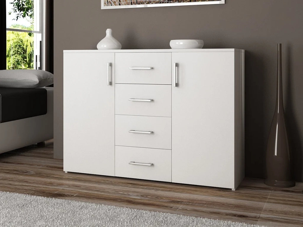 Cassettiera AKORD K45 Cassettiera Bianca 110 cm 2 ante 4 cassetti 110x35x80 cm