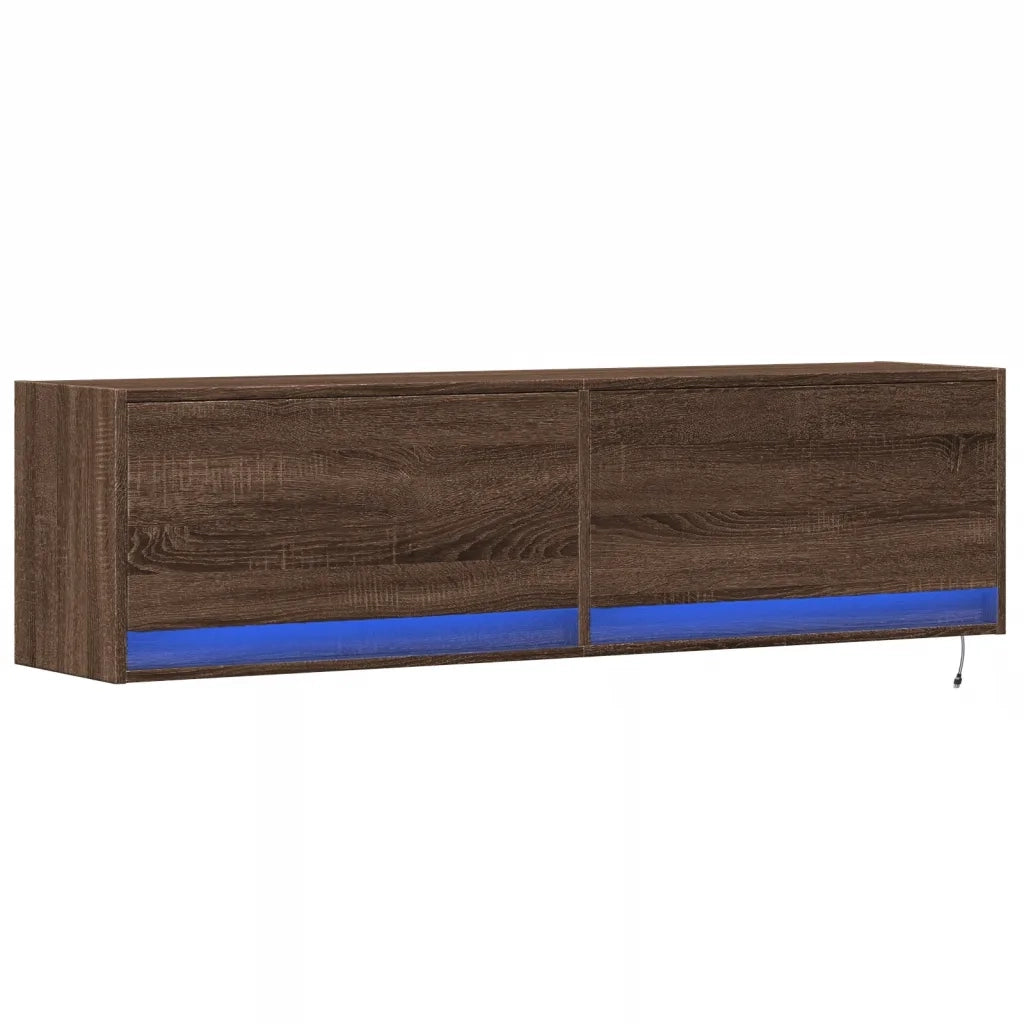 vidaXL Mobile TV a Parete con Luci LED Rovere Marrone 140x31x38 cm