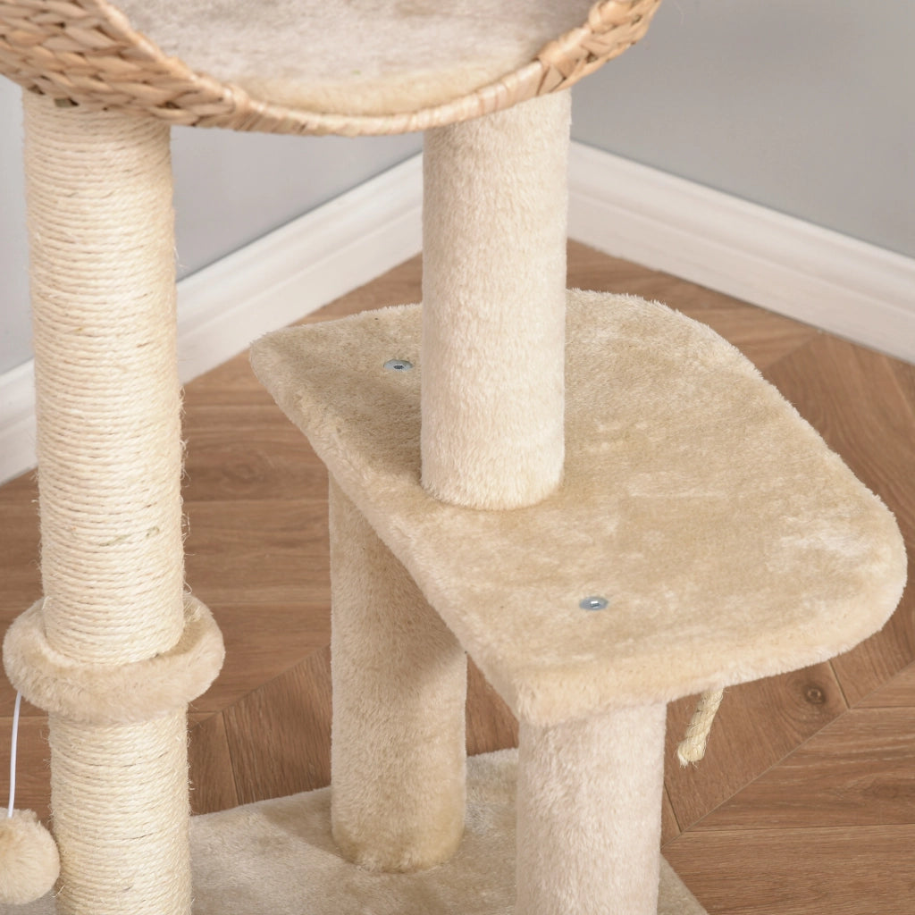 Tiragraffi per Gatti 100cm ¨C Xylo ¨C con Grotta, Piattaforme, Pali Sisal, Beige