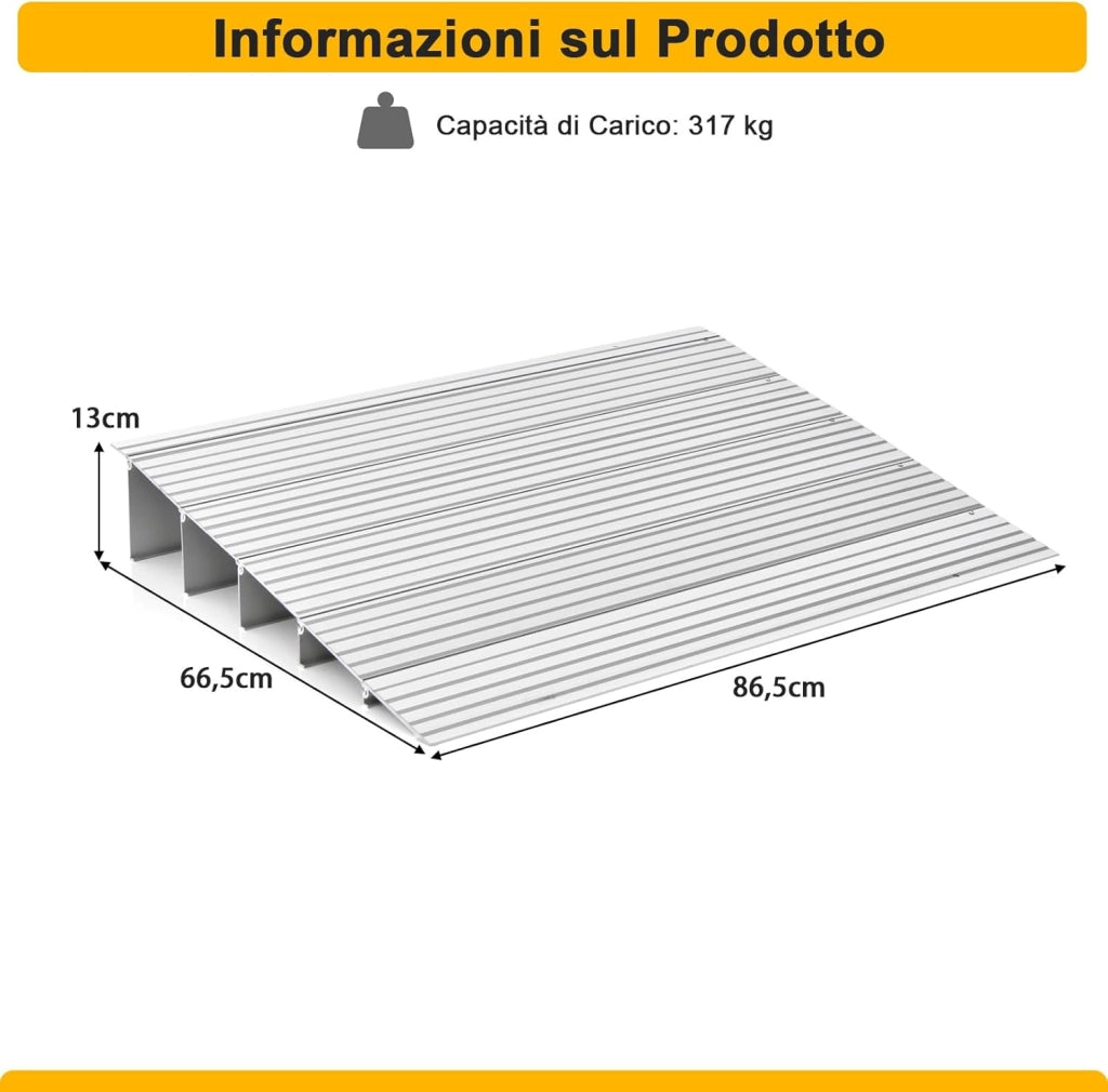 Rampa per Soglia Porta, Rampa d'Accesso in Alluminio con Altezza Regolabile, Superficie Antiscivolo, Portata 317 KG (13 cm)