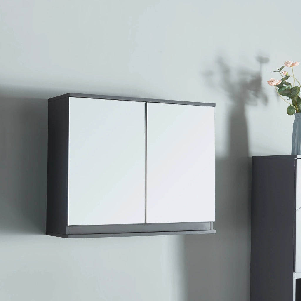 Mobiletto da Parete Overath per Bagno con 2 Ante a Specchio 50x60x20 cm - Grigio [en.casa]