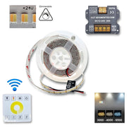 STRISCIA LED CCT 24V 15W\MT CAMBIA 3 TONALITA LUCE BIANCA 3000 4000 6500 238 LED\MT CON TELECOMANDO DIMMERABILE