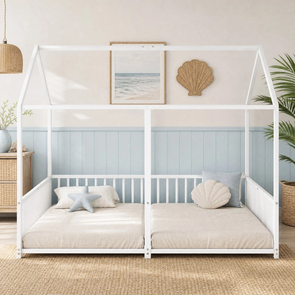 LETTO A CASTELLO a casetta 90x200 cm Metallo Bianco con scala e sponde