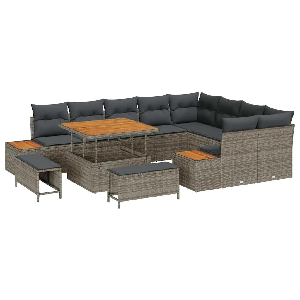 Set Divano da Giardino con cuscino 12 pcs Grigio Poly Rattan 3364898