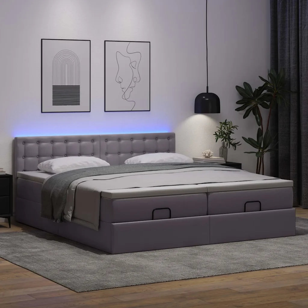 Struttura Letto Pouf con Materassi Grigio 200x200 cm Similpelle 3312813
