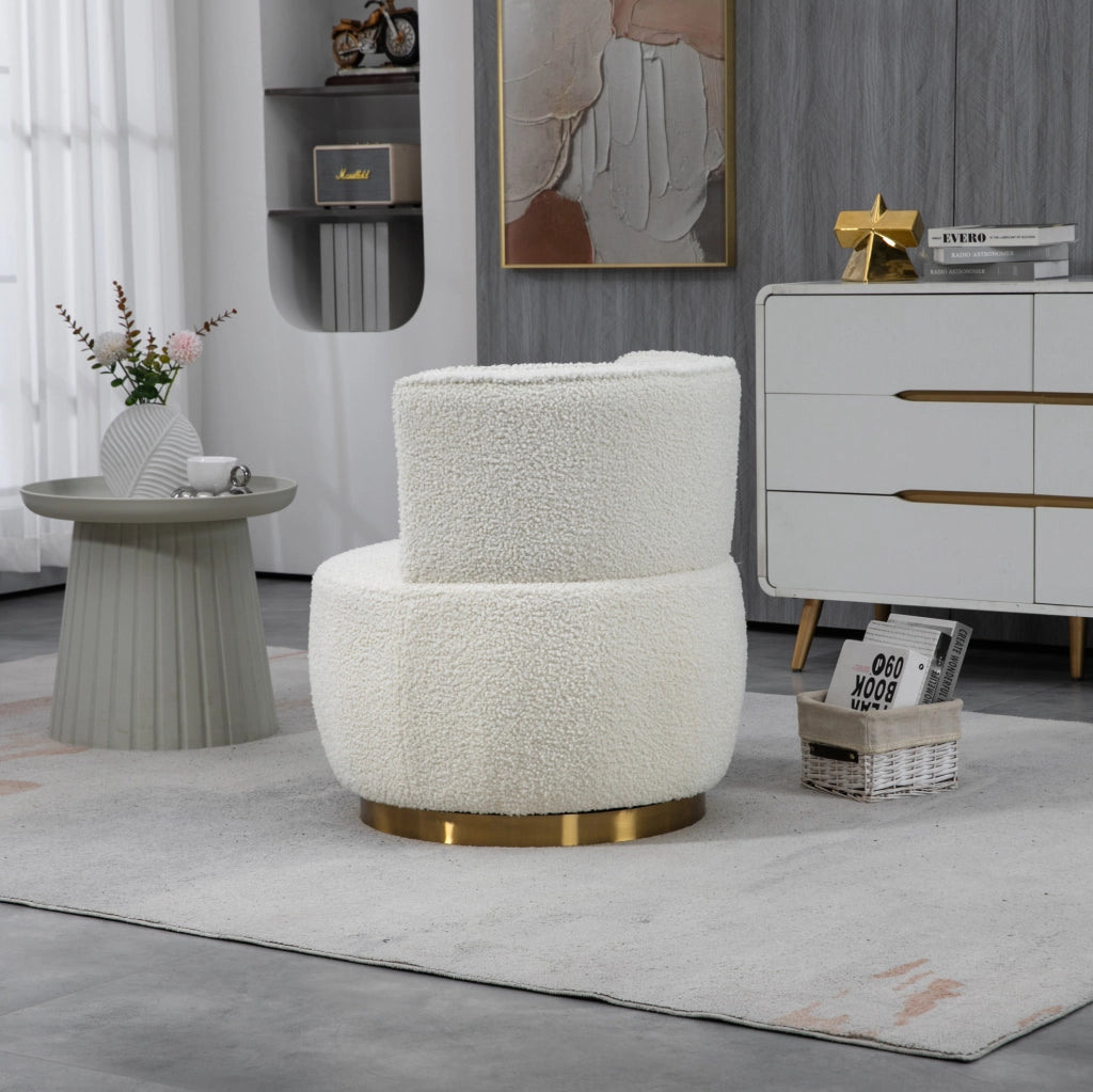 Poltrona girevole 360° in tessuto Teddy bianco