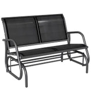 Panchina a Dondolo da Giardino a 2 Posti in Metallo e Tessuto a Rete Traspirante, 120x70x85cm, Nero