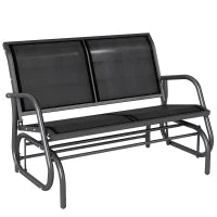 Panchina a Dondolo da Giardino a 2 Posti in Metallo e Tessuto a Rete Traspirante, 120x70x85cm, Nero