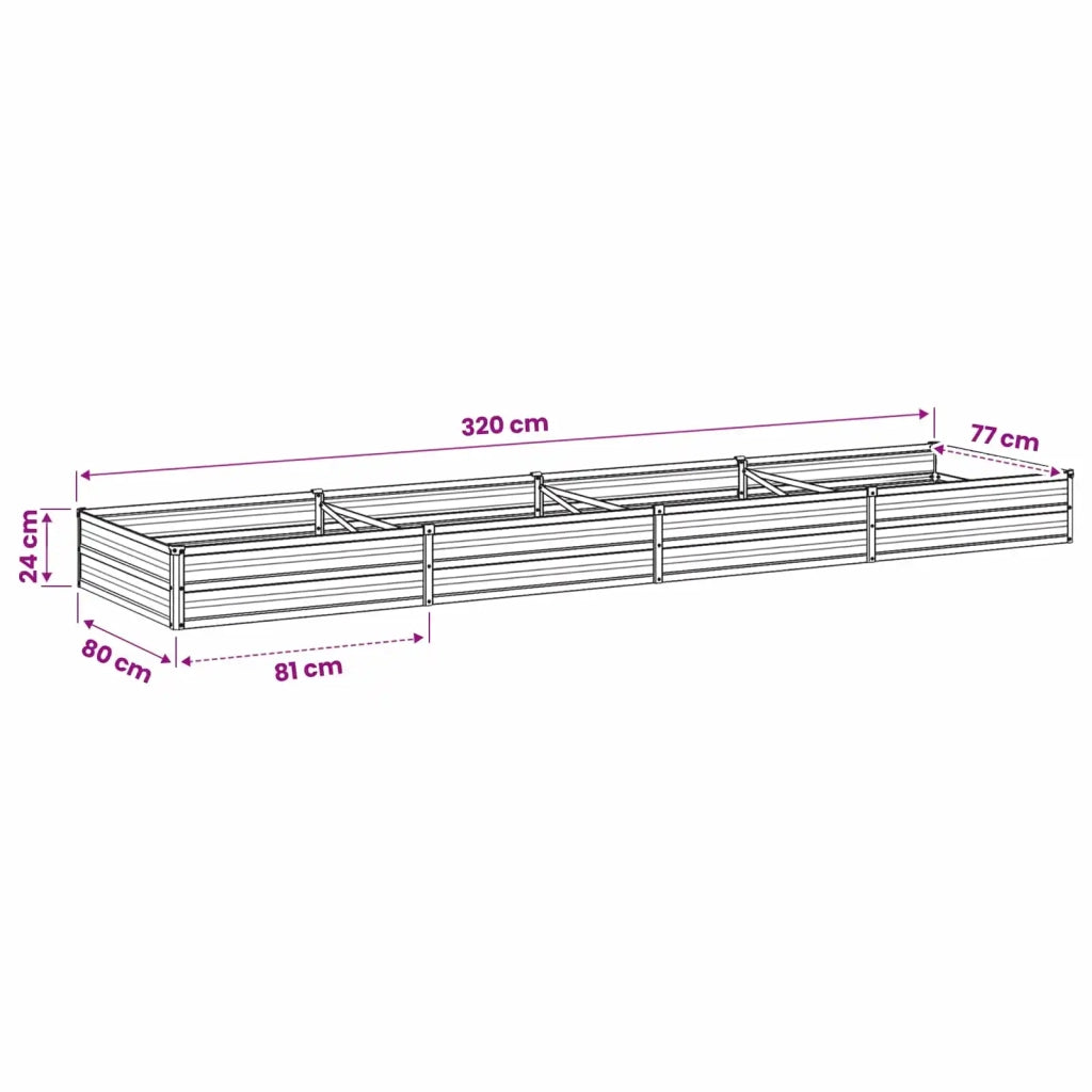 Letto rialzato da giardino Ruggine 320 x 80 x 24 cm cartone 8006501