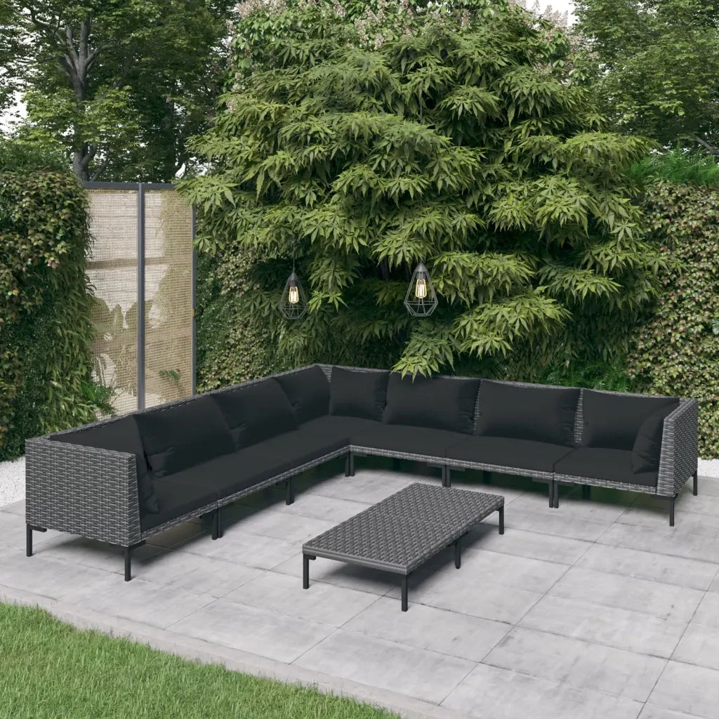 Set Divani Giardino 8 pz con Cuscini in Polyrattan Grigio Scuro cod mxl 41128