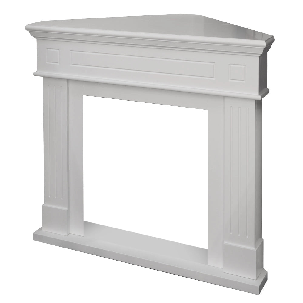 Cornice per Camino Angolare 110x63x102 cm Ford Rivestimento in Legno Bianco