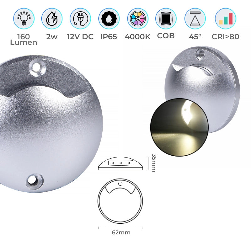 FARETTO SEGNAPASSI LED 12V CALPESTABILE RADENTE 2W MONO FINESTRA LUCE NATURALE 4000K - IDEALE PER ESTERNI GIARDINI TERRAZZI E PAVIMENTAZIONI IP65