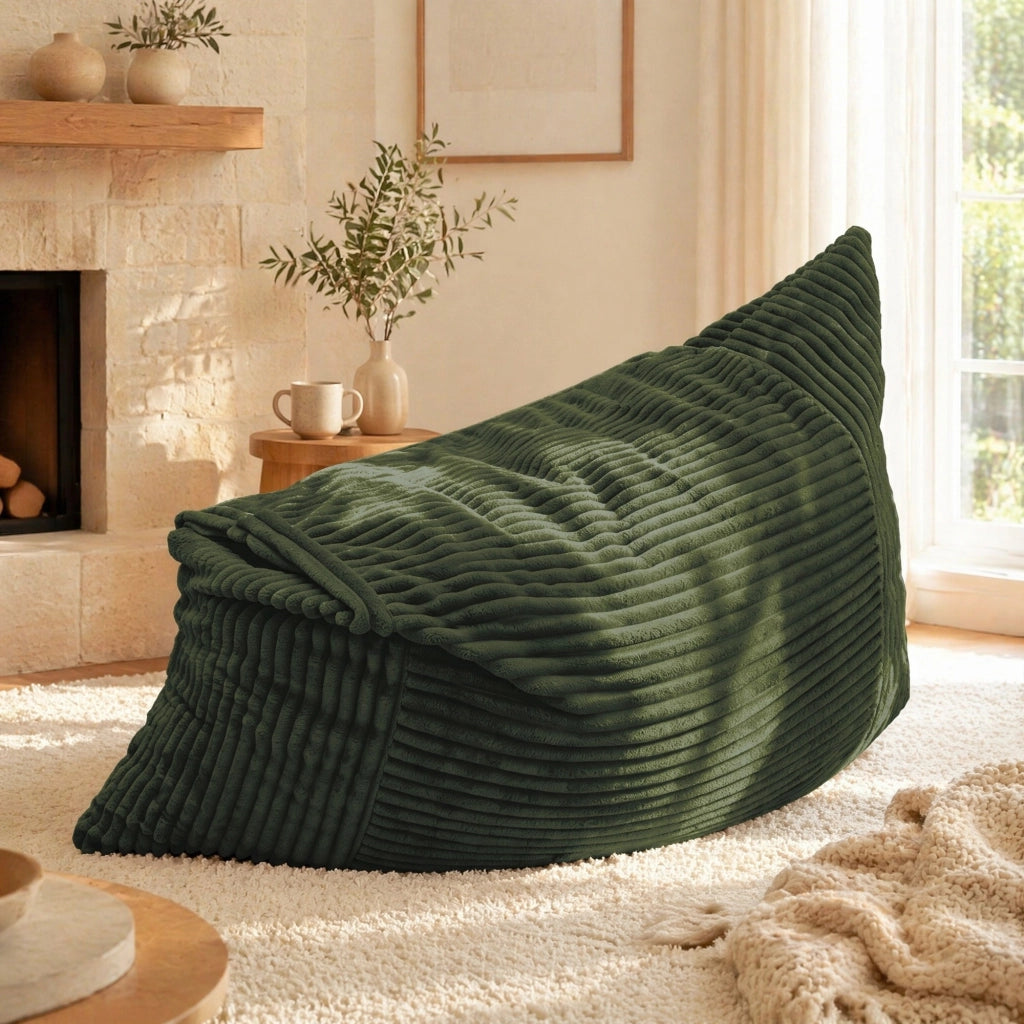 Pouf trasformabile con seduta, divano e letto in velluto a coste morbido, imbottitura in memory foam, verde