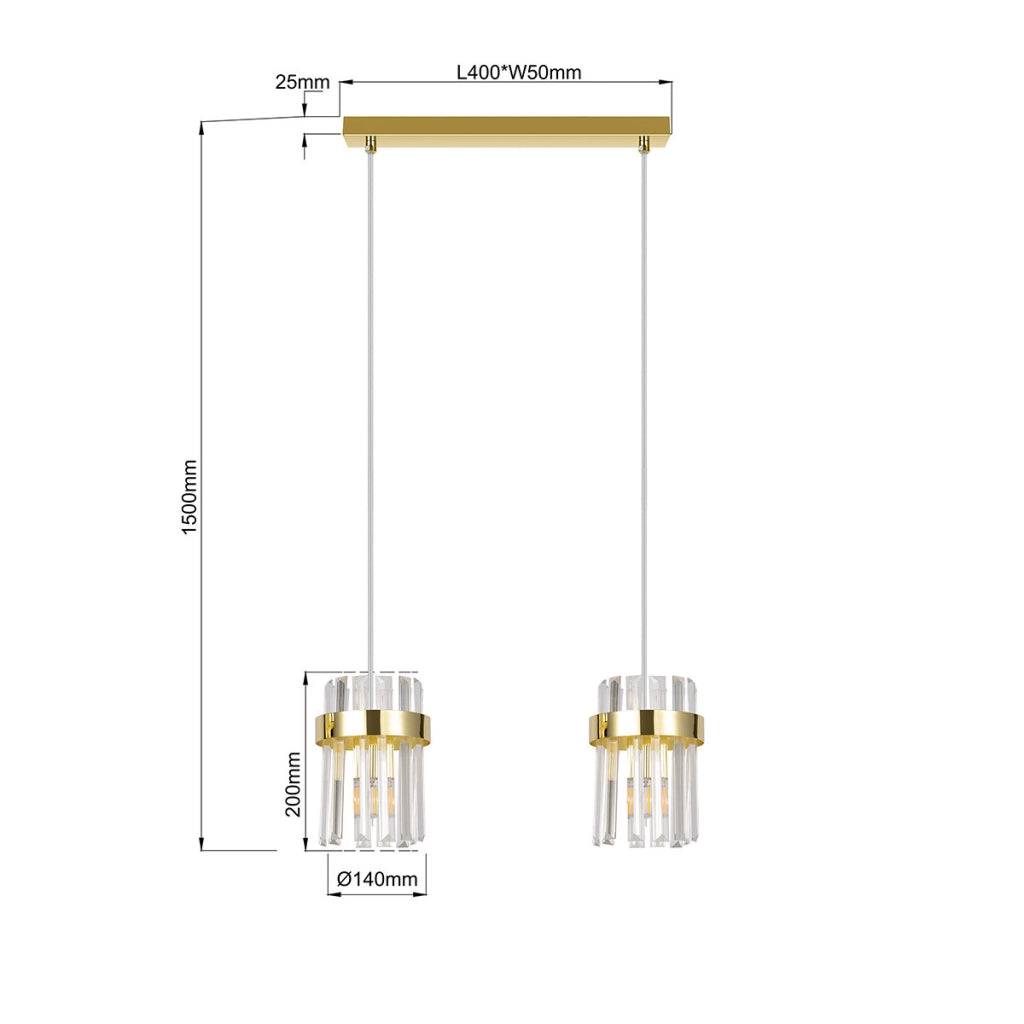 Lampada a sospensione moderna oro 40cm Vetro 2xE14