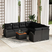 Set Divano Giardino 9 Pezzi Cuscini Nero Polyrattan Acacia