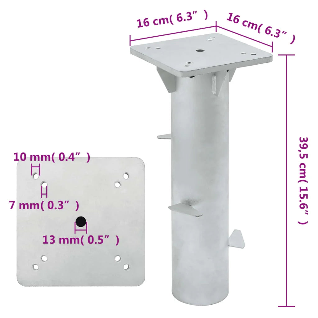 Base per ombrellone da interrare 16 x 16 x 39,5 cm stabile e salvaspazio in acciaio argentato 02_0056360
