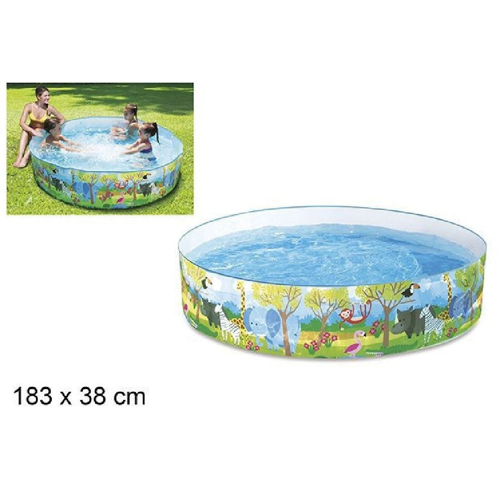 Trade Shop - Piscina Rotonda Gonfiabile 183x38 Cm Decorazione Safari Bambini Giardino Estate -