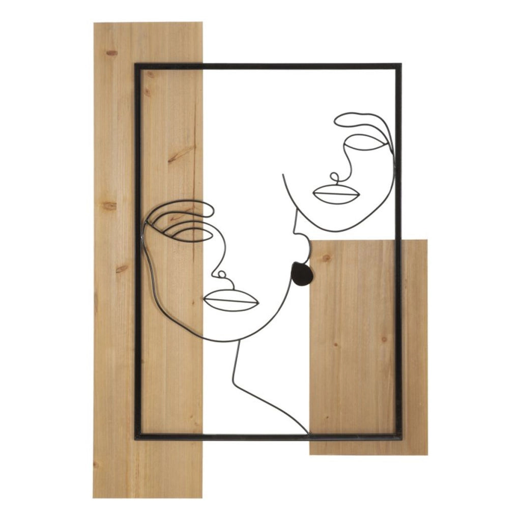 Decorazione in Metallo e Legno Volti, Marrone, Metallo, 63x2x90 cm