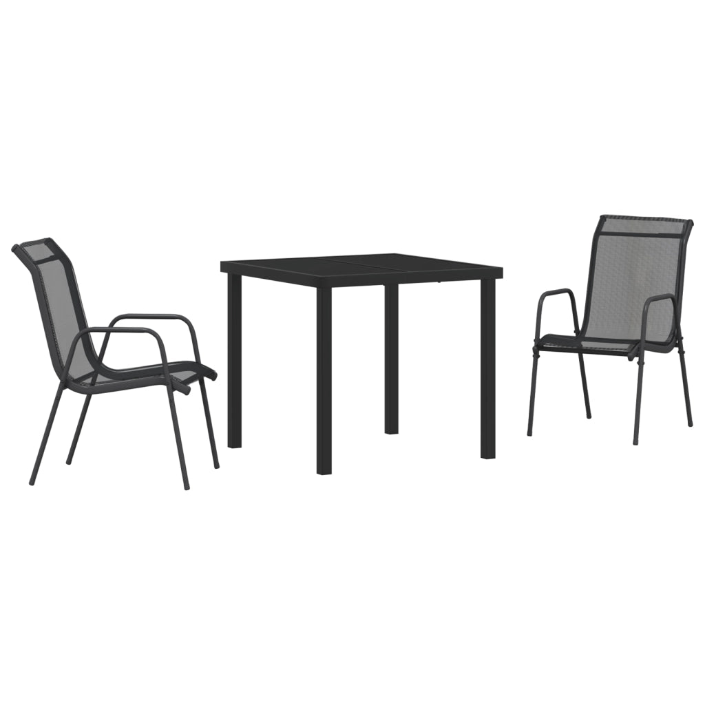 Set da Pranzo da Giardino 3 Pezzi Nero Textilene e Acciaio