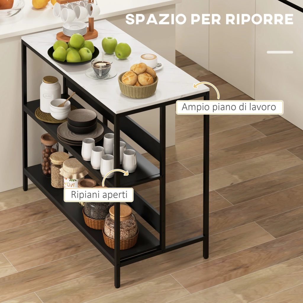 Isola da cucina con mensole effetto marmo ¨C Xylo ¨C Piano nero e bianco 100x50x90cm