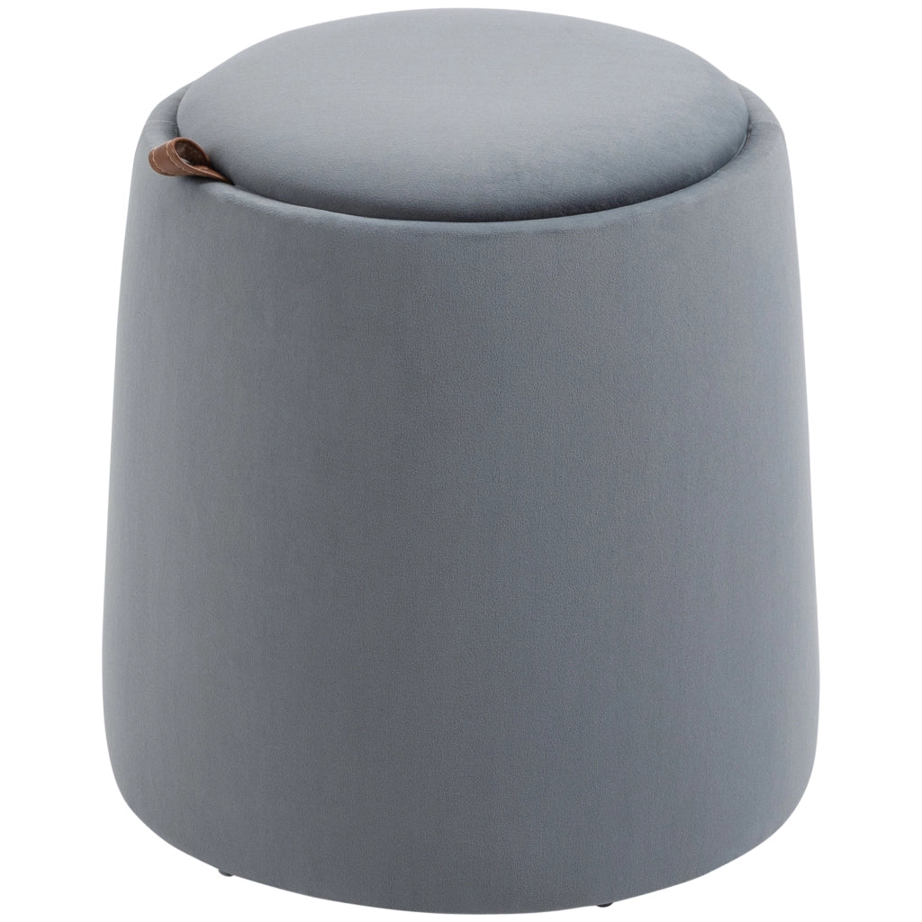 Pouf con contenitore e poggiapiedi in tessuto velluto ¨C zephmum ¨C grigio ?44x47.5cm