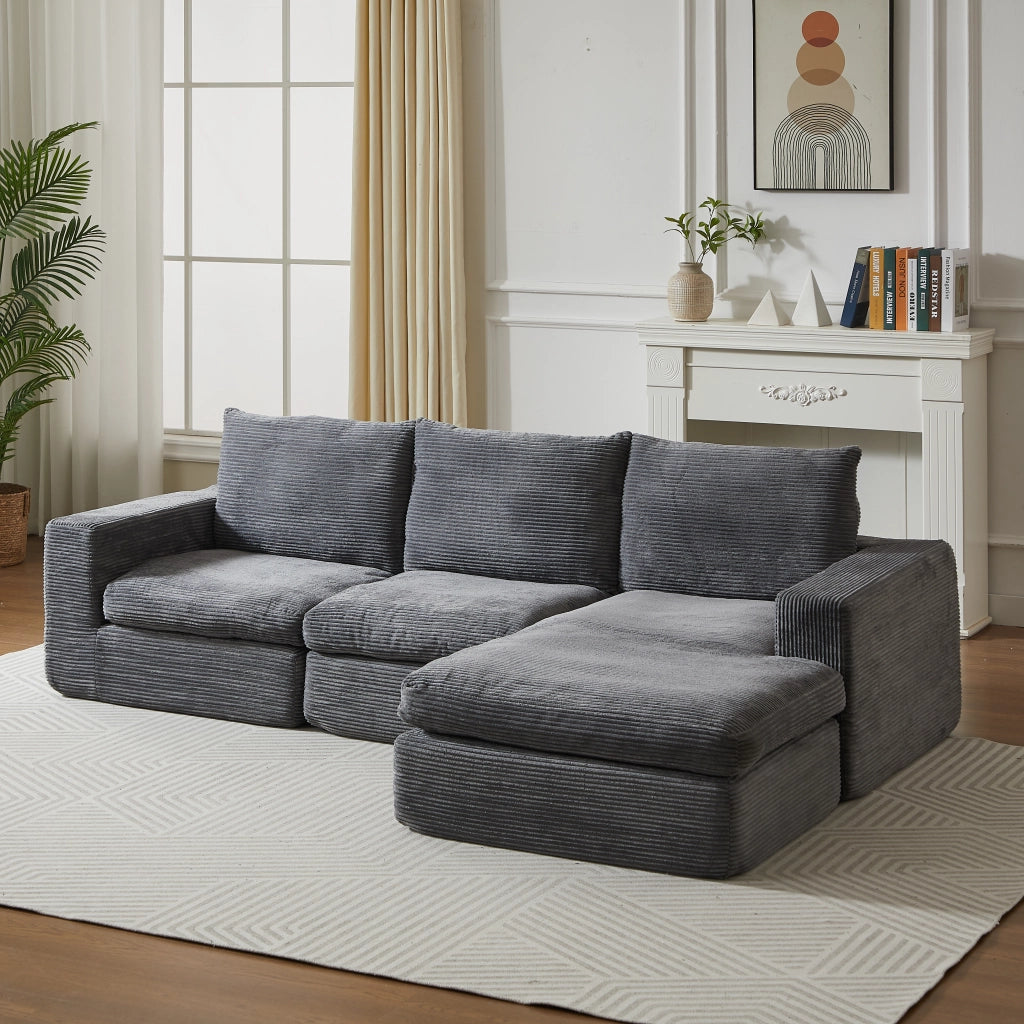 Divano modulare con chaise longue - con 3 cuscini e seduta reversibile - grigio scuro