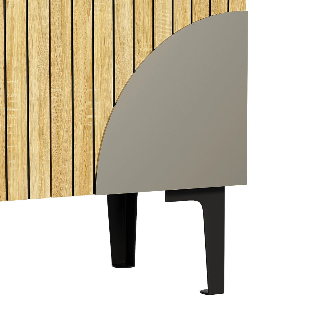 Scarpiera moderna 90x32x94 cm in effetto legno con ante; ripiani interni e gambe nere
