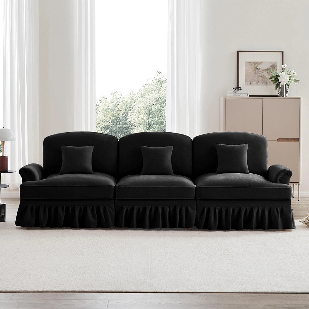 Divano 3 posti classico - Xylo - Stile mid-century, chenille, nero