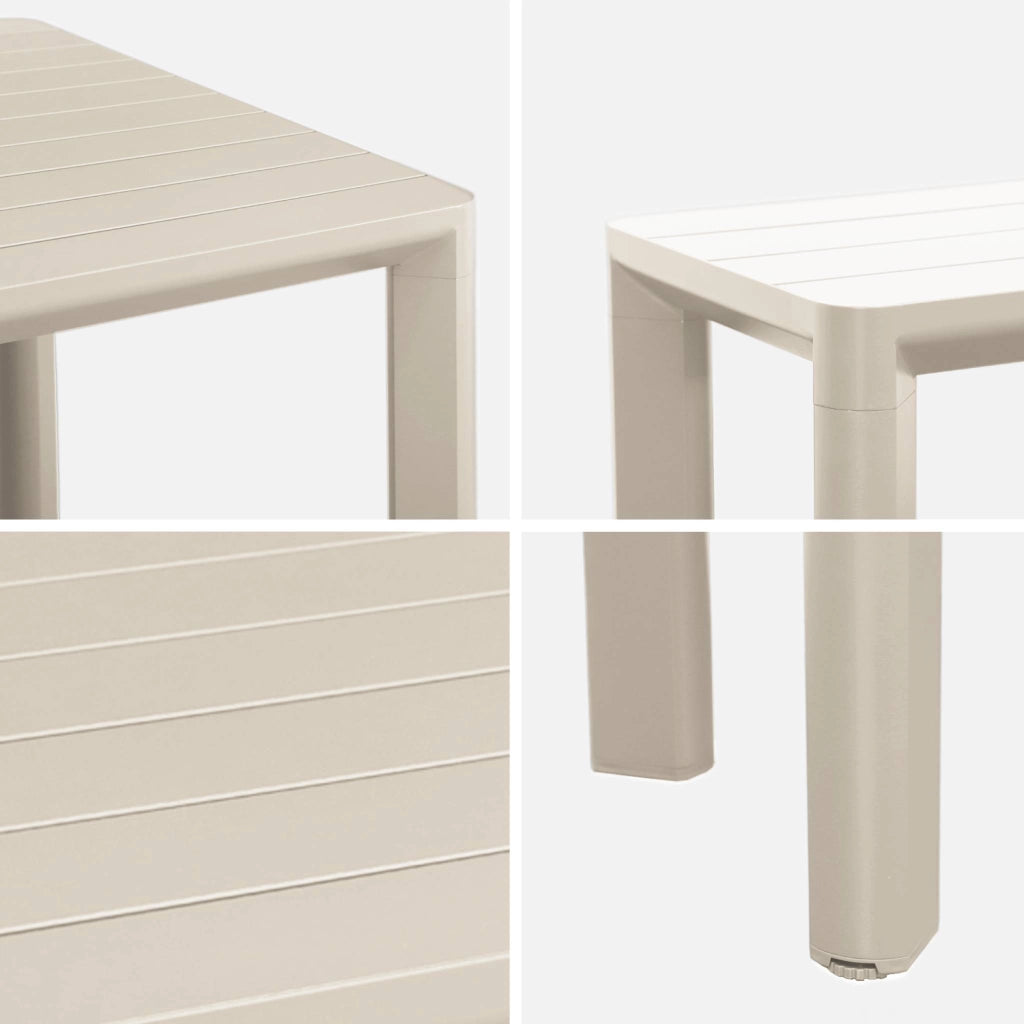 Set tavolo da giardino in alluminio con 1 panchina e 4 sedie, beige