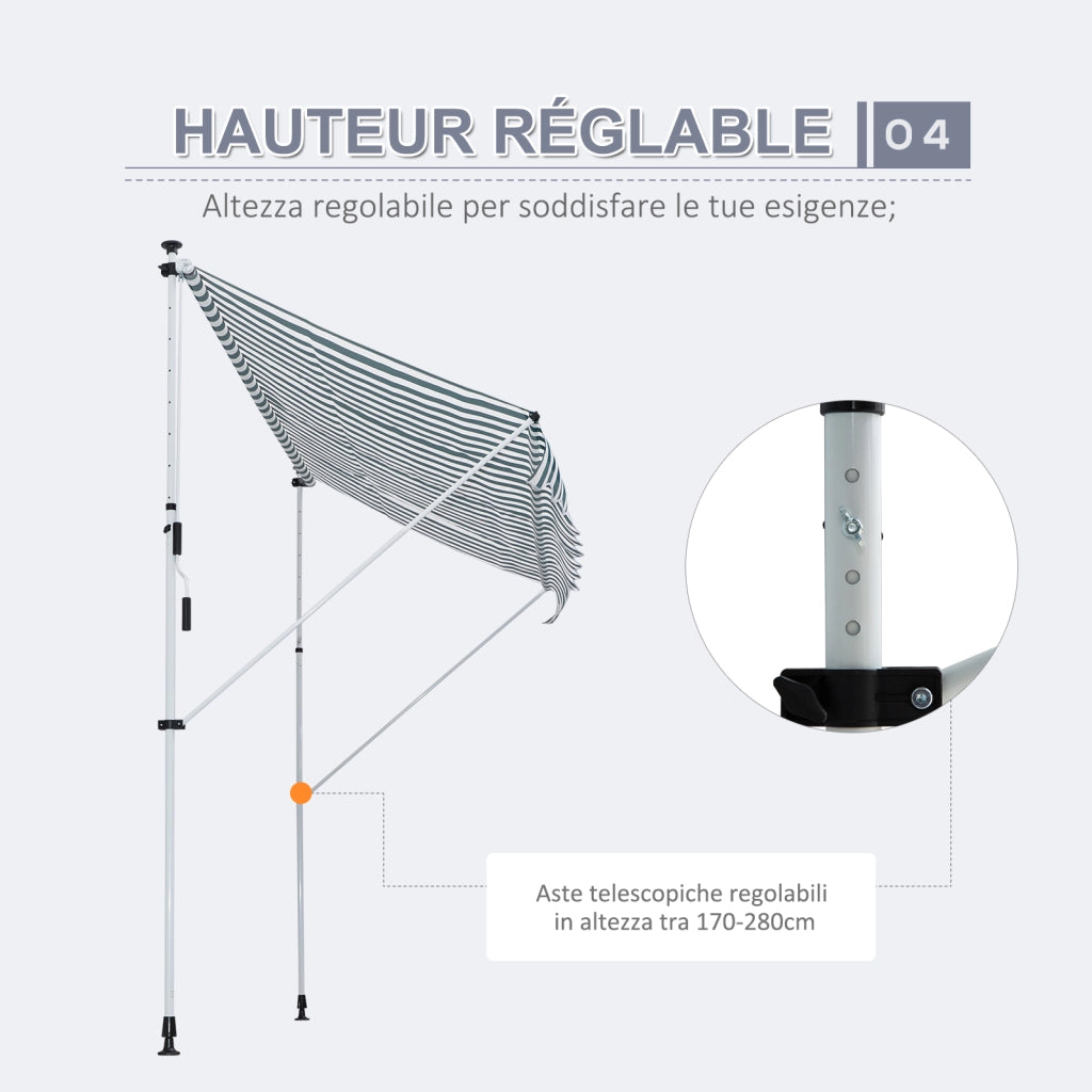 Tenda da sole a scomparsa telescopica ¨C zephmum ¨C 3x1.5m regolabile in altezza e inclinazione